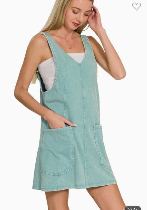 Acid Washed Overall Knit Mini Dress