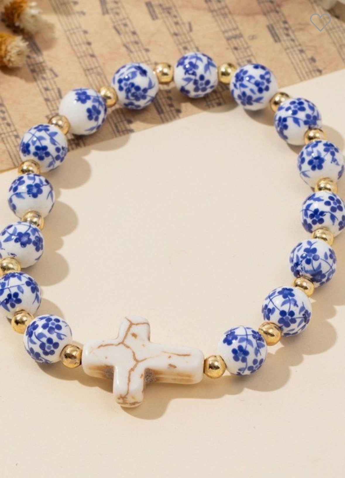 Blue Ceramic Porcelain Cross Charm Bracelet