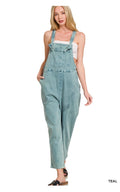 Washed Knot Strap Relaxed Fit Overalls- TEAL