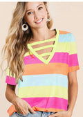 Multi Color V-neck Top With Strapped Front Neck