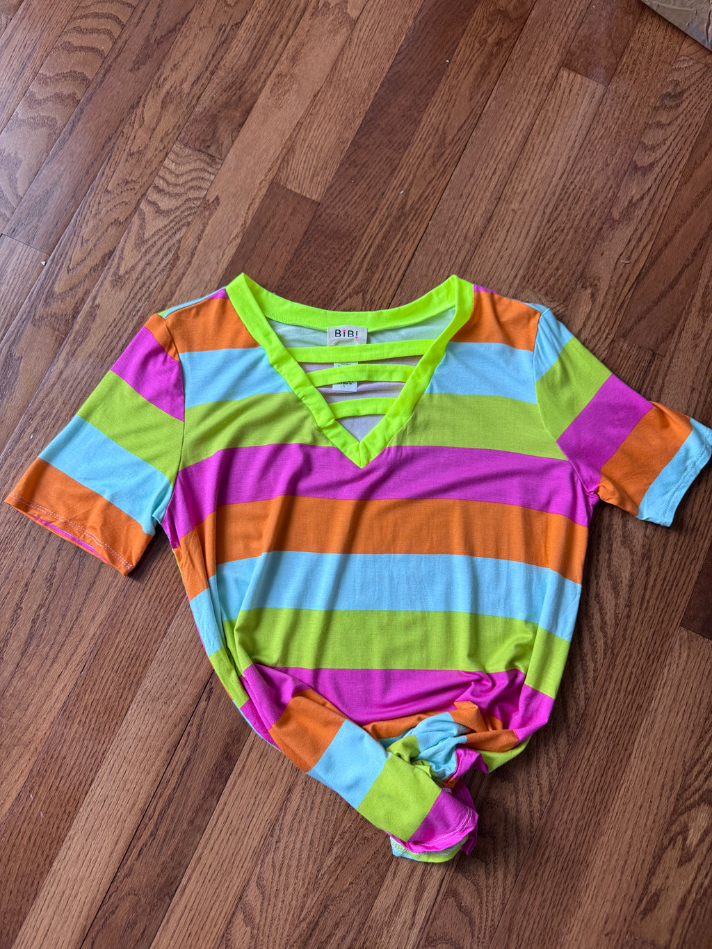 Multi Color V-neck Top With Strapped Front Neck